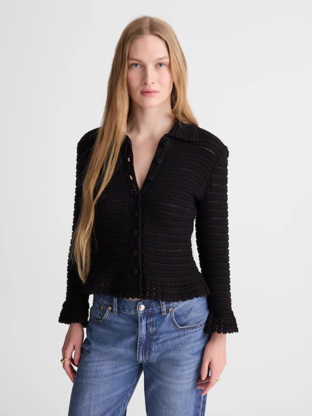 NWT Madewell Black Pointelle Knit Polo Cardigan Sweater XS
